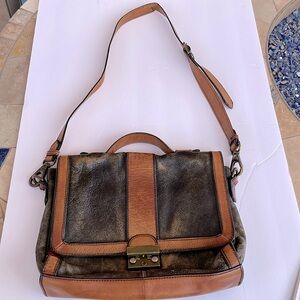 FOSSIL 1954 Two Tone Distressed Leather Satchel/Crossbody
